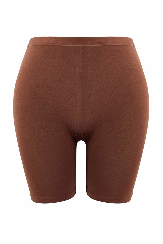 Brown - Black Short High Waist Knitted Plus Size Leggings TBBSS23BV00001