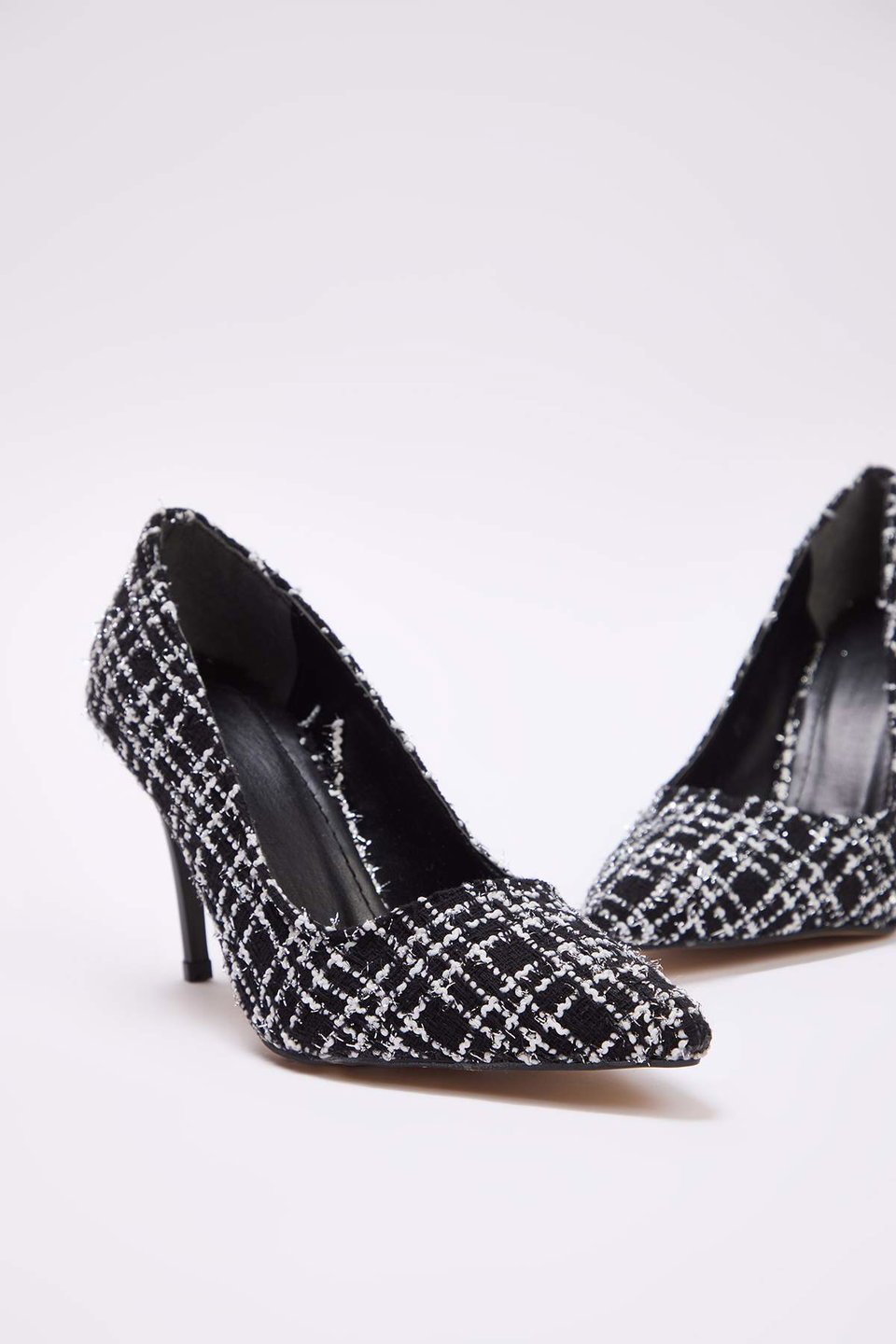 tweed pointed toe women's classic high heel shoes