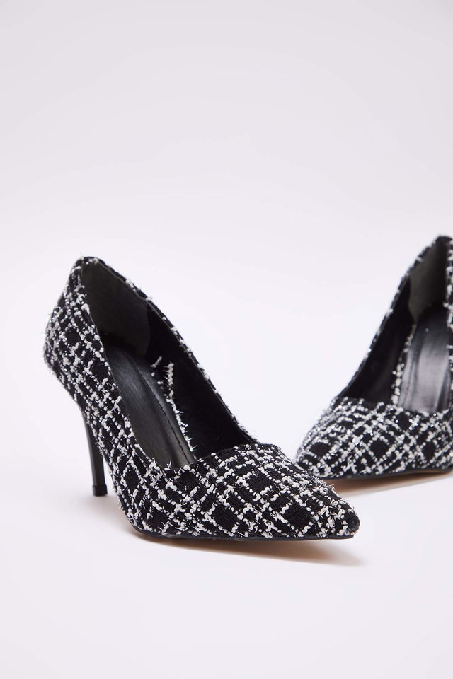 Schwarz - Black tweed pointed toe women's classic high heel shoes