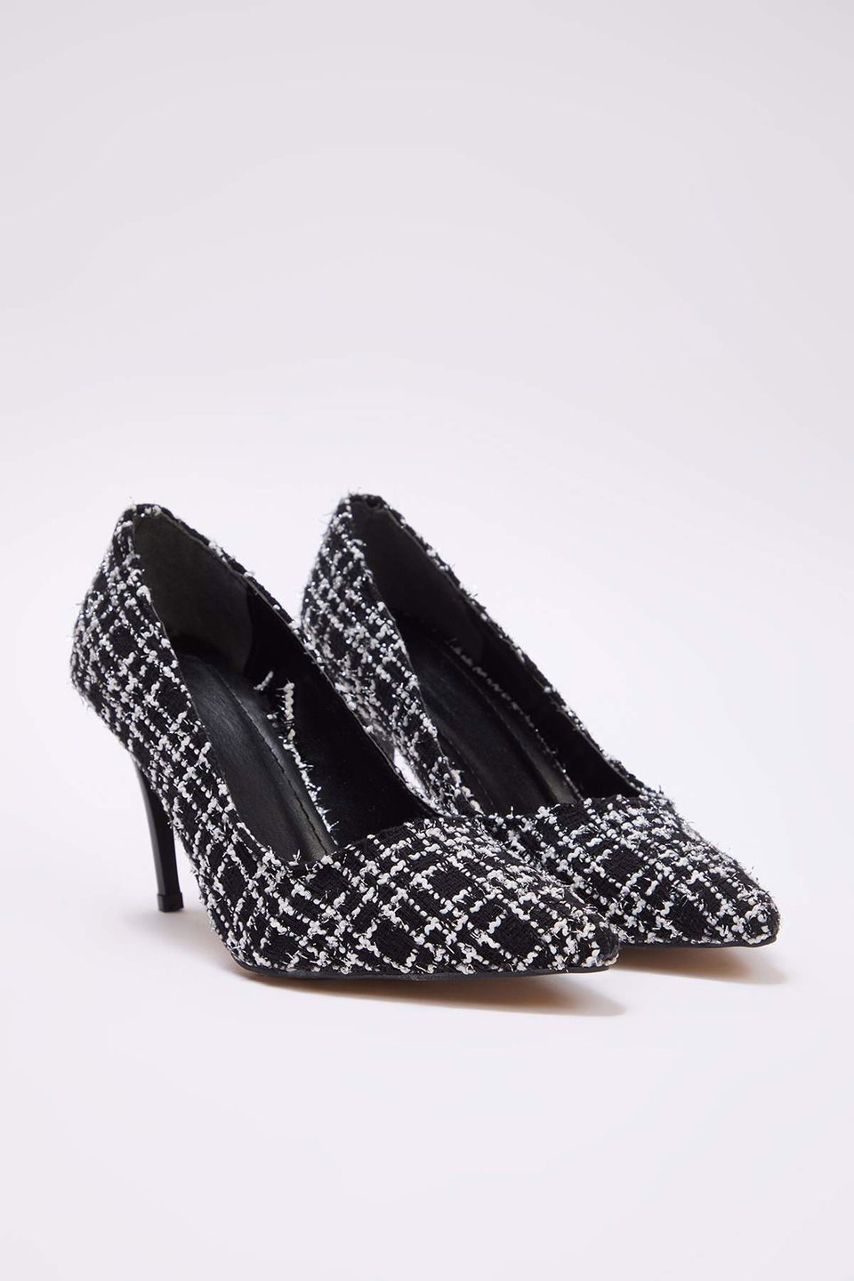 tweed pointed toe women's classic high heel shoes