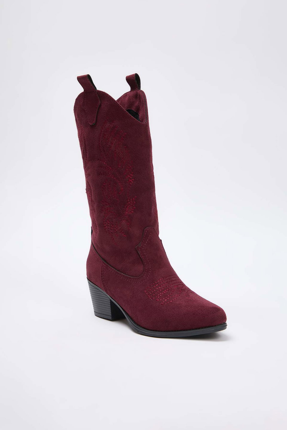 Suede Embroidered Pointed Toe Block Heel Women's Cowboy Boots TAKAW26BO00047
