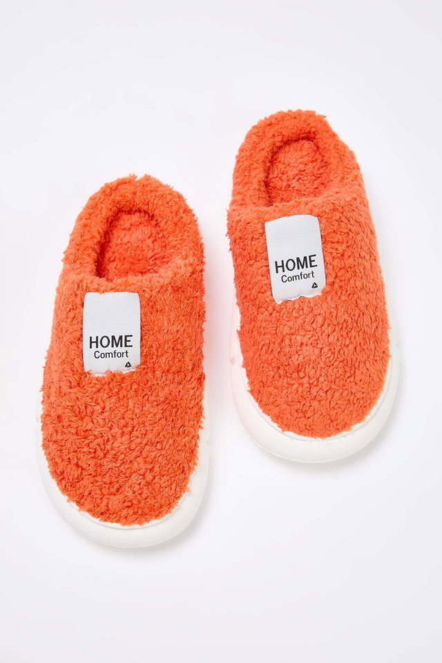 Brick color - Dusty Rose Plush Weaving Label Detailed Women's Home Slippers TAKAW25ER00012