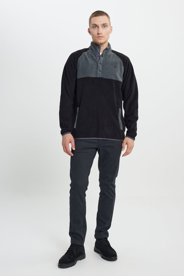 BLACK A.MELANGE - Black-white melange standard fit regular cut high neck patterned fleece sweatshirt