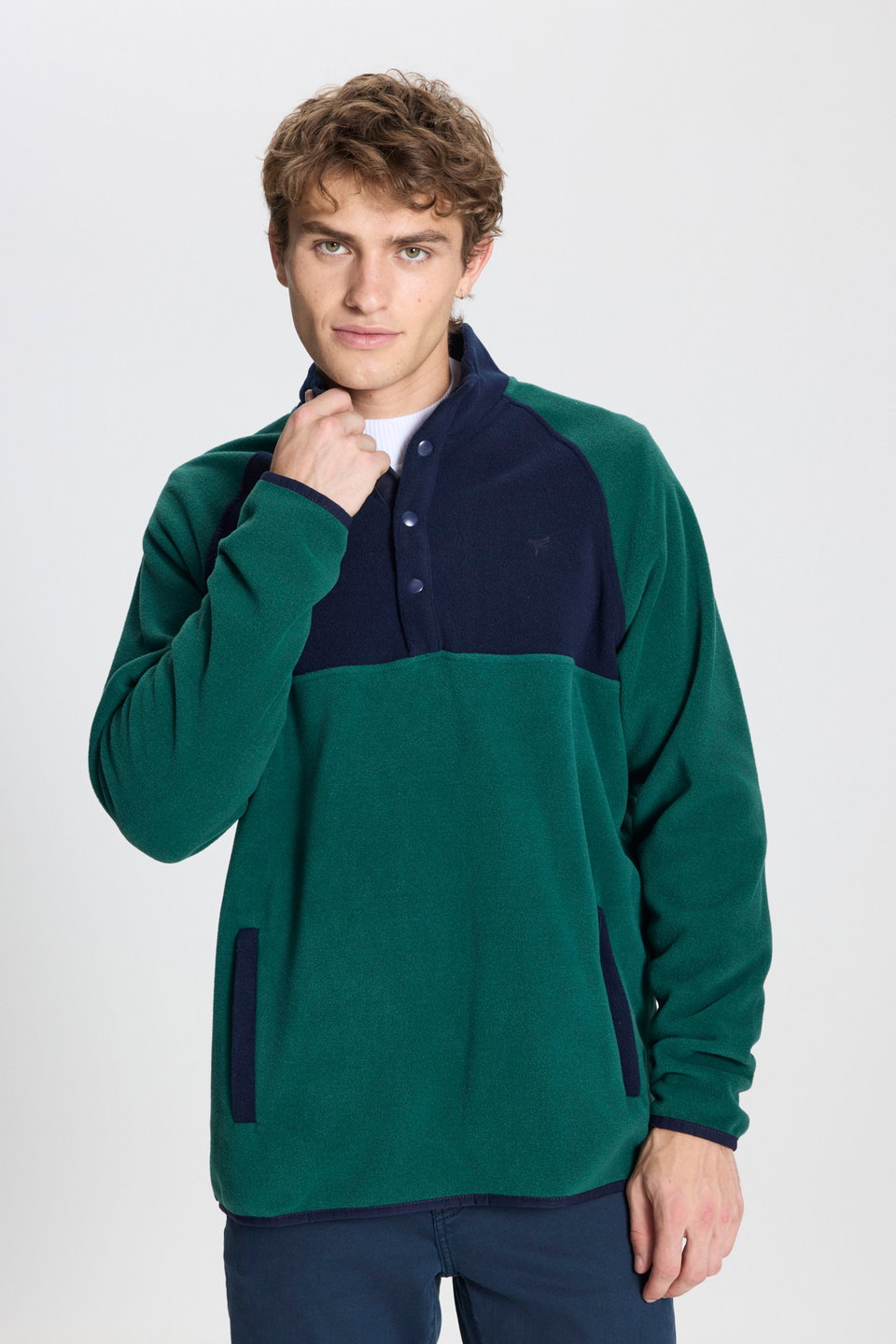 melange standard fit regular cut high neck patterned fleece sweatshirt