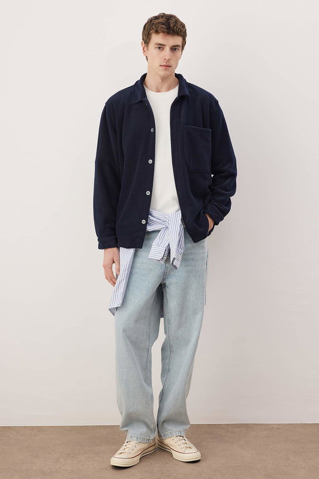 Navy blue - Navy blue polar regular/normal cut shirt with pocket detail tmnaw26go00028