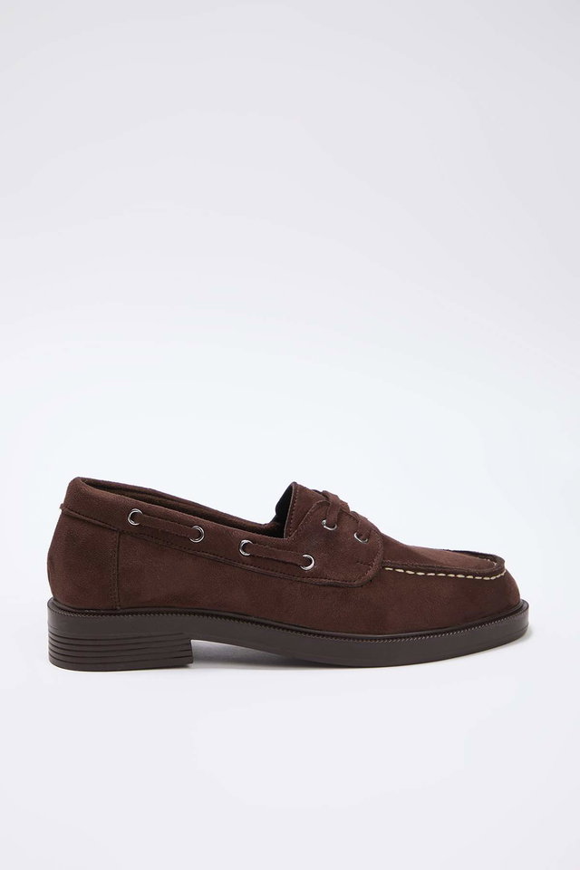 Dark brown - Dark brown contrast stitched flat women's loafer shoes takaw26la00011