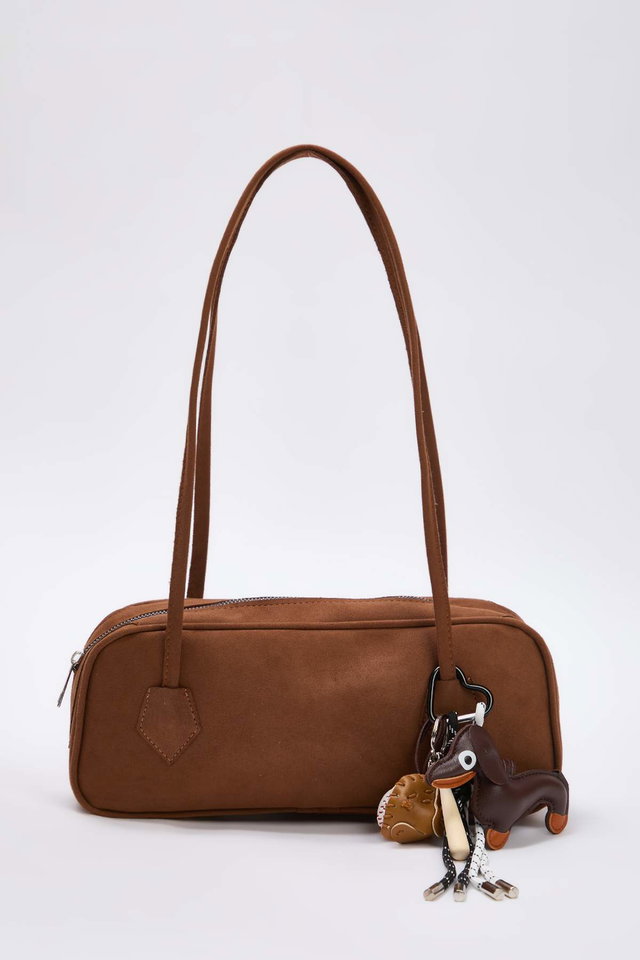 Tobacco - Brown Dog and Baseball Figured Charm Detailed Women's Mini Bowling Shoulder Bag TAXSS25OC00021