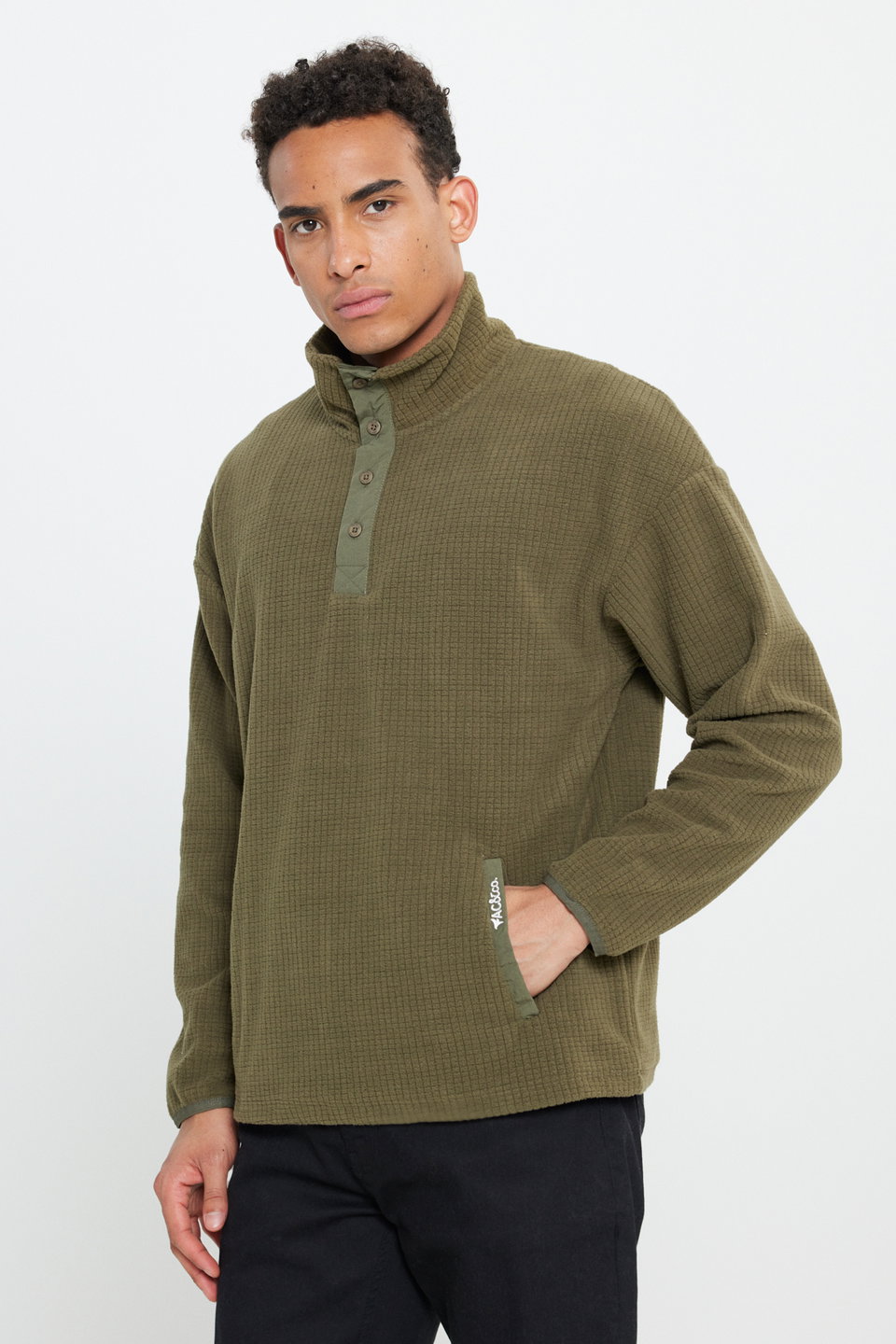 loose fit thick batwing neck jacquard soft touch fleece sweatshirt