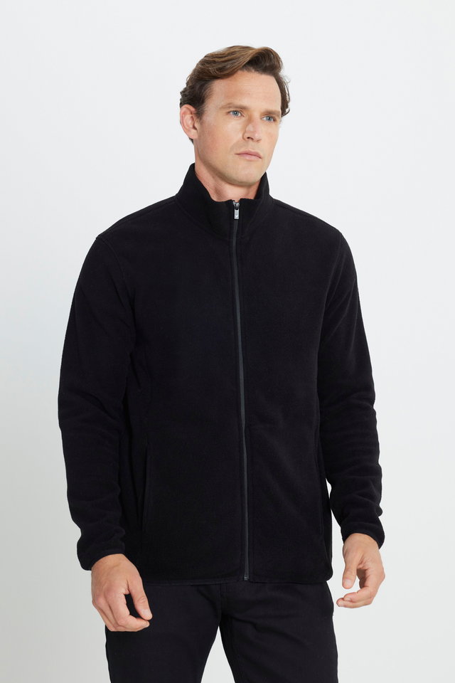 Black - Men's Gray Anti-pilling Non-Pilling Standard Fit Normal Cut Stand Collar Sweatshirt Fleece Jacket