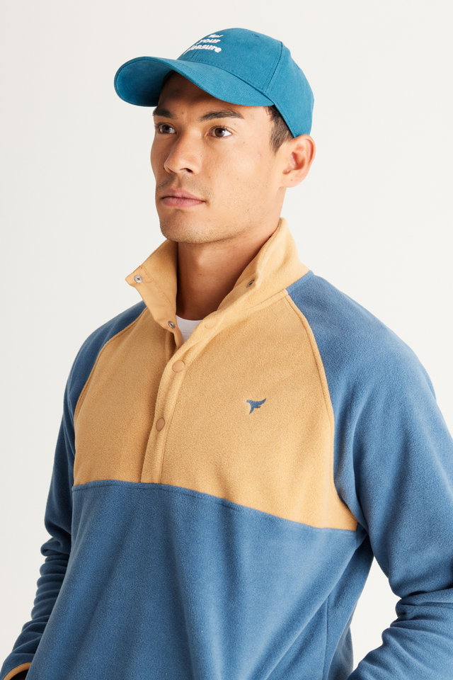 INDIGO-CARAMEL - Black-white melange standard fit regular cut high neck patterned fleece sweatshirt