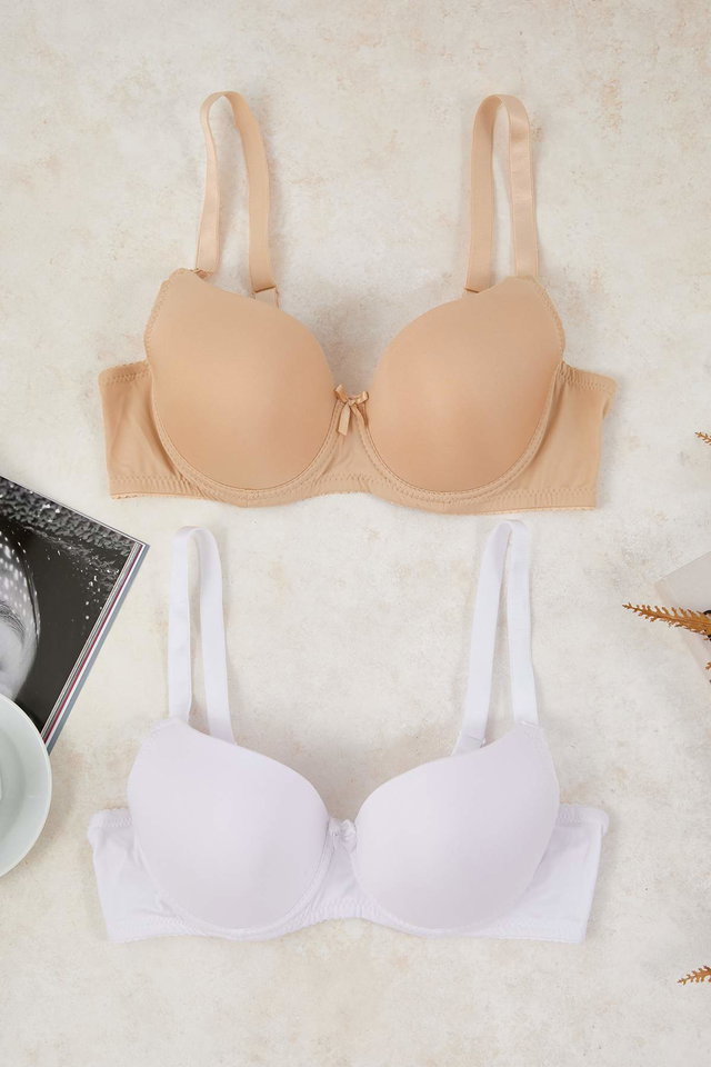 White skin - White-ten 2-pack t-shirt bra fixed cup non-padded plus size bra tbbaw26cw00009