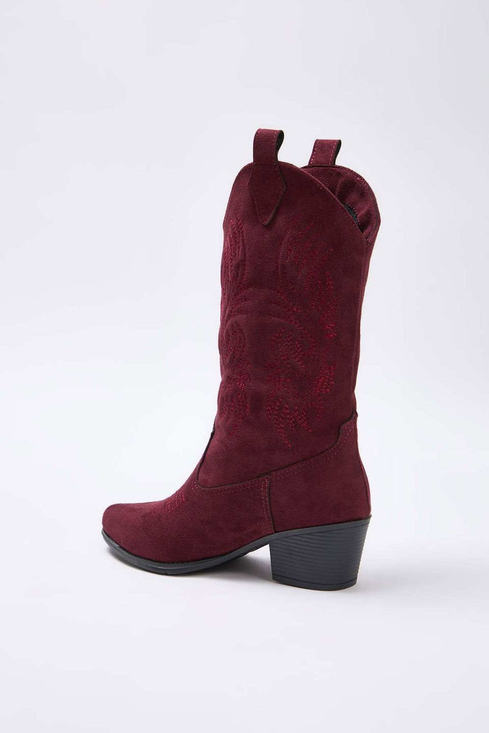 Suede Embroidered Pointed Toe Block Heel Women's Cowboy Boots TAKAW26BO00047