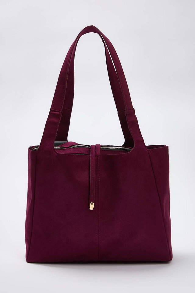 Damson Color - Black Suede Tie Detailed Midi Women's Tote Shoulder Bag TAKAW26OC00025