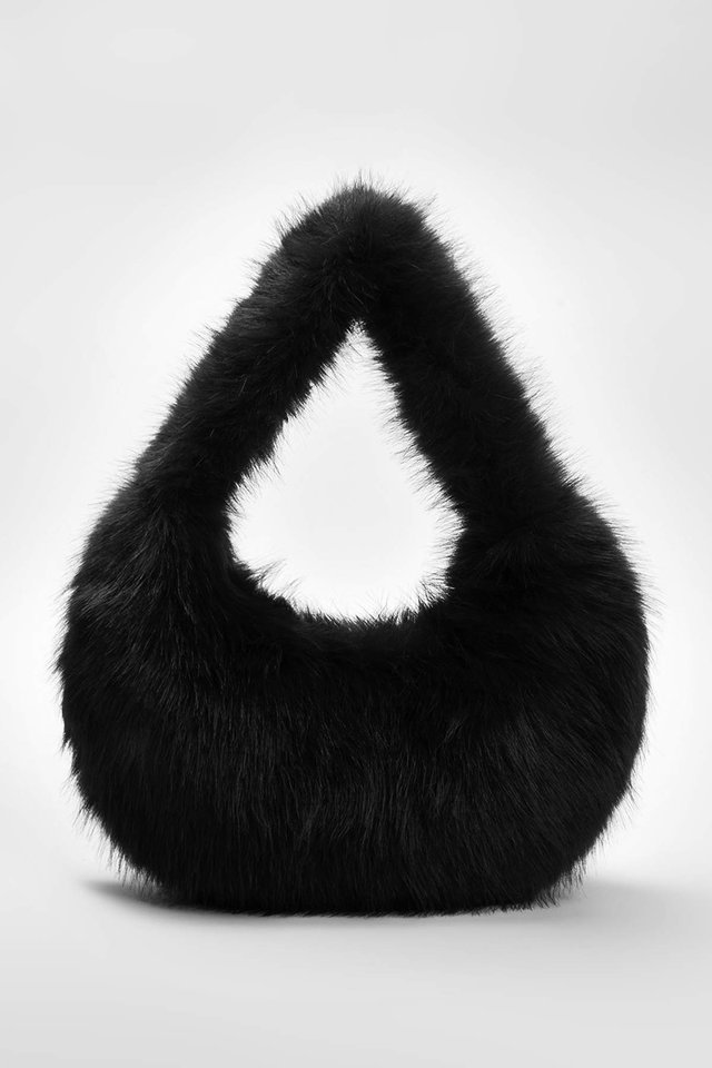 Black - Mink Faux Fur Women's Hand and Shoulder Bag Takaw26Oc00066