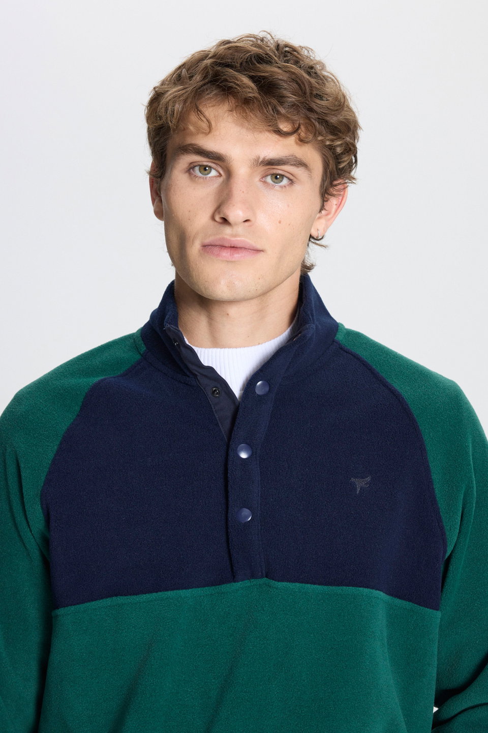 melange standard fit regular cut high neck patterned fleece sweatshirt