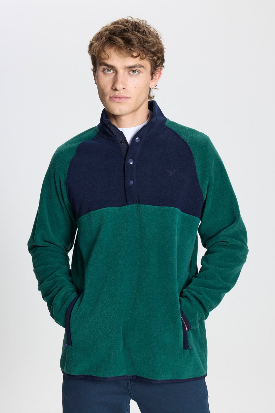 melange standard fit regular cut high neck patterned fleece sweatshirt