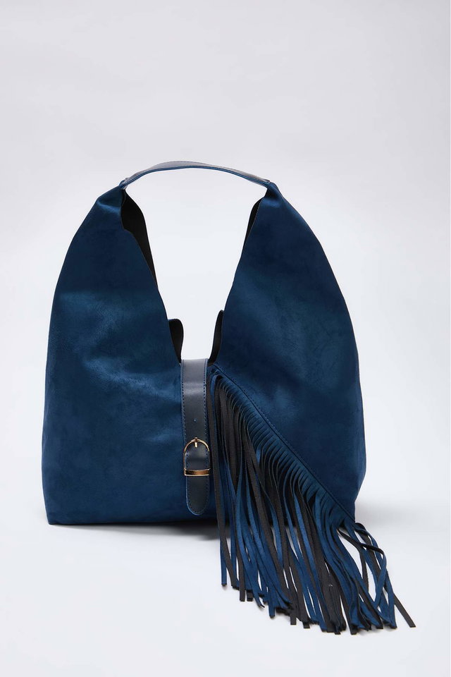 indigo - Black tassel and buckle detailed women's medium shoulder bag takaw26oc00049