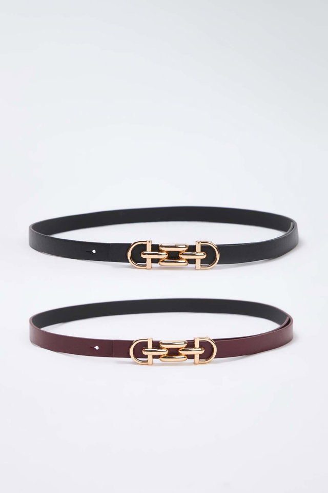 Black-Claret red - Black-Brown 2-Pack Leather Look Belt TWOAW26KE00005