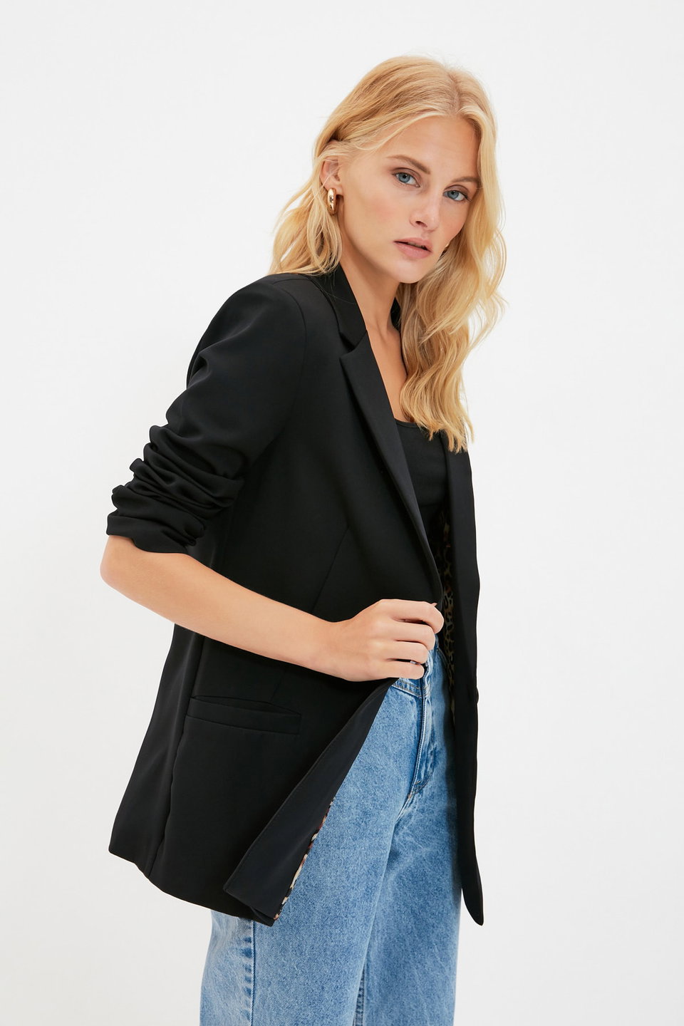 Regular Lined Detailed Woven Blazer Jacket TWOAW20CE0316