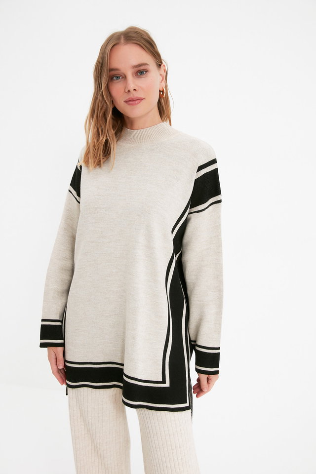 Stone - Stone Striped High Neck Knitwear Sweater TCTAW22AK0163