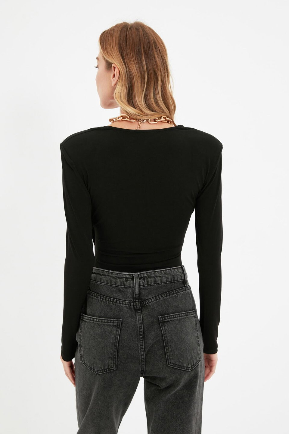 Waistband Draped Detailed Fitted/Situated Elastic Snaps Knitted Bodysuit TWOAW22BD0156