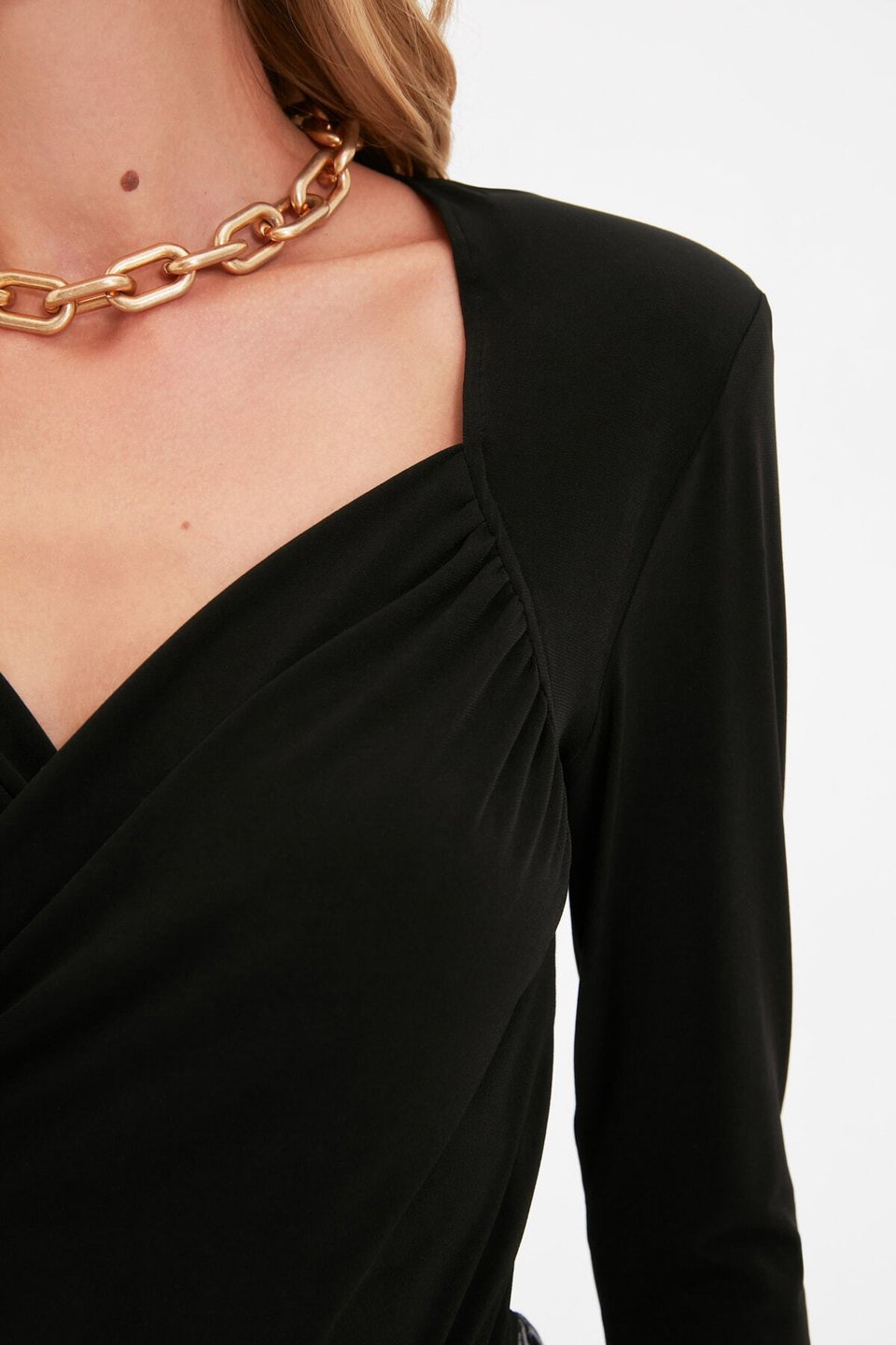 Waistband Draped Detailed Fitted/Situated Elastic Snaps Knitted Bodysuit TWOAW22BD0156