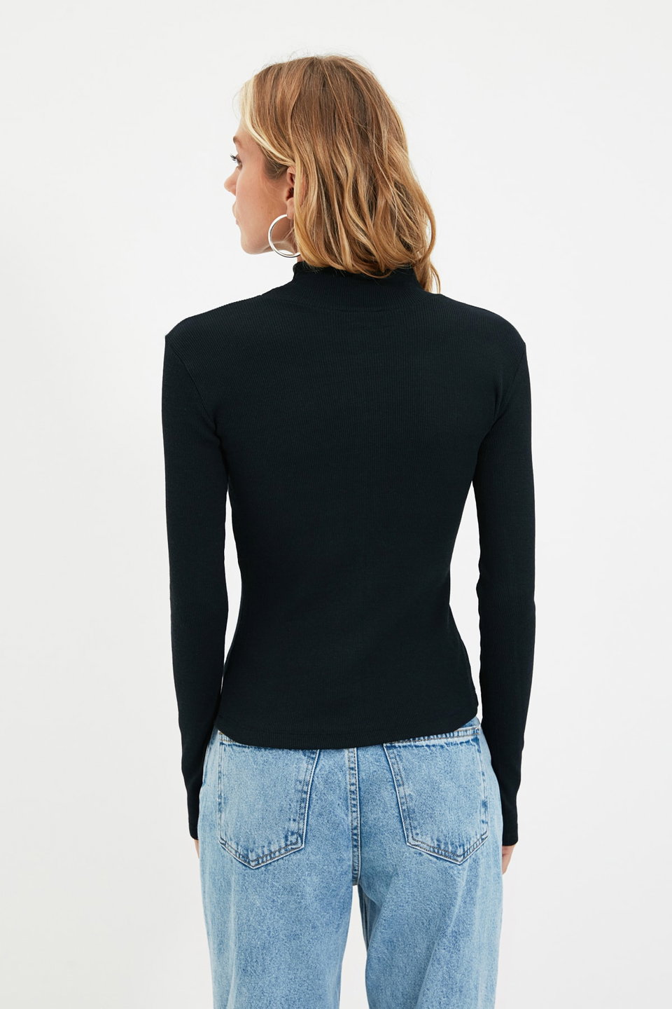 Fitted High Collar Long Sleeve Ribbed Stretchy Knitted Blouse TWOAW21BZ0423