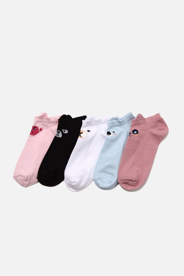 Blue-Multicolor - Blue-Multicolor 5 Pack Cotton Printed Knitted Booties Socks THMAW22CO0231