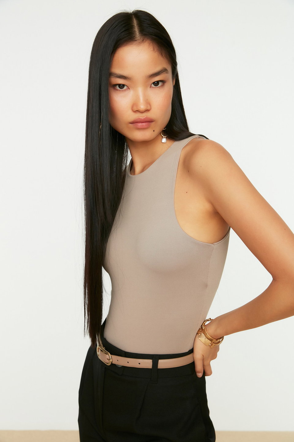 Halter Neck Body-Sit Flexible Snap-Front Knitted Bodysuit TWOSS20BD0044