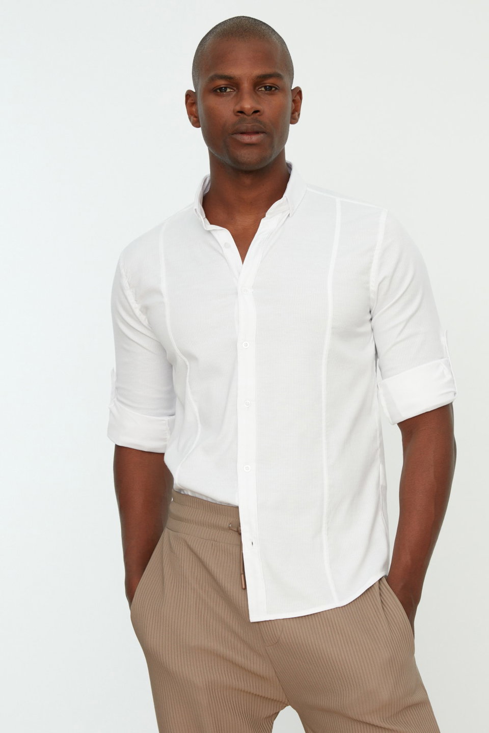 Super Slim Fit Button Collar Handle Epaulette Easy Ironable Shirt TMNSS22GO0091