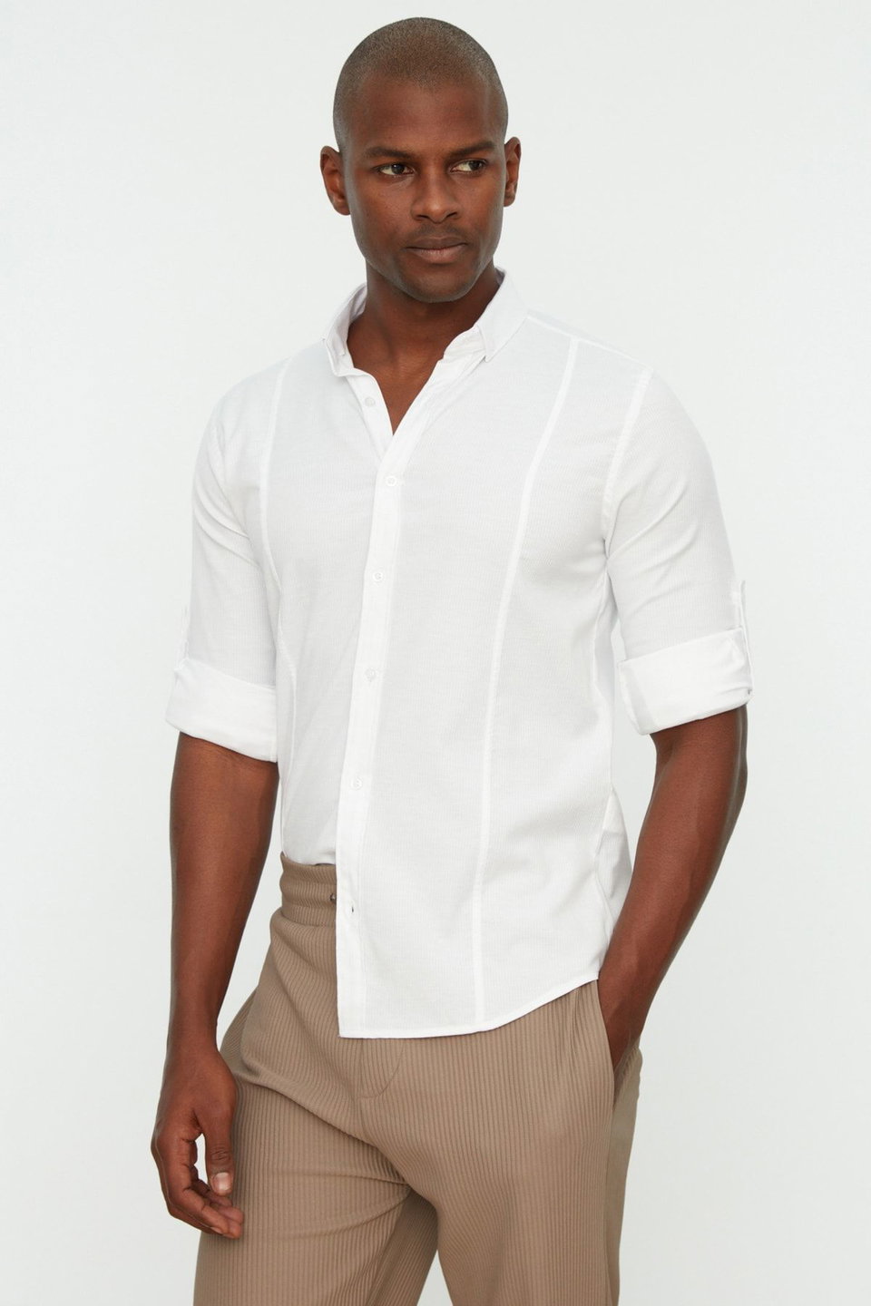 Super Slim Fit Button Collar Handle Epaulette Easy Ironable Shirt TMNSS22GO0091