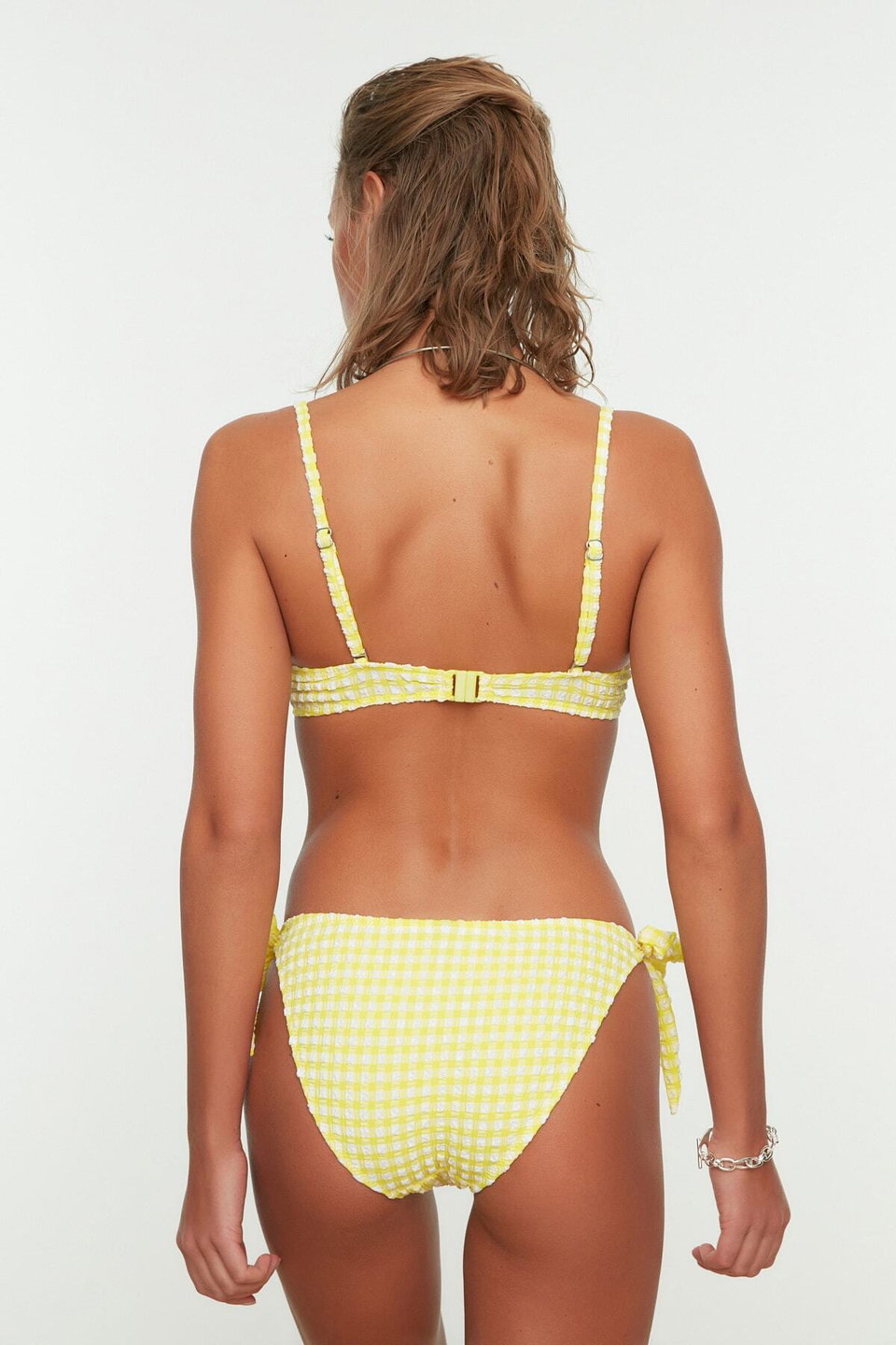 Plaid Ruffled Regular Waist Slip Bikini Bottom Tbess22Ba0074