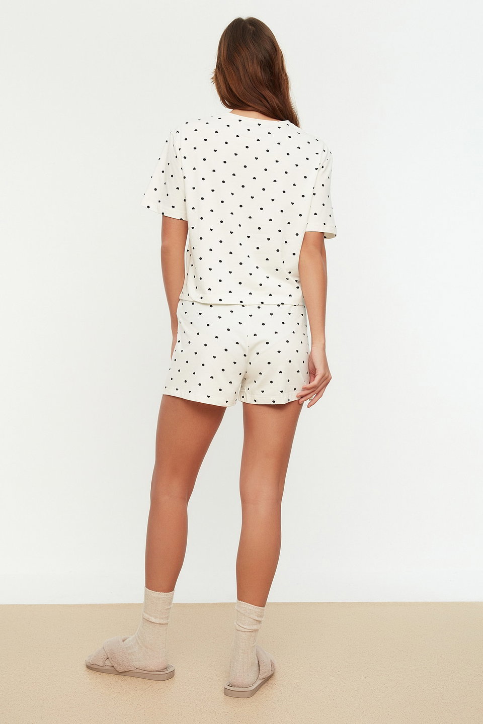 100% Cotton Polka Dot and Heart Shorts Knitted Pajama Set THMSS21PT1485