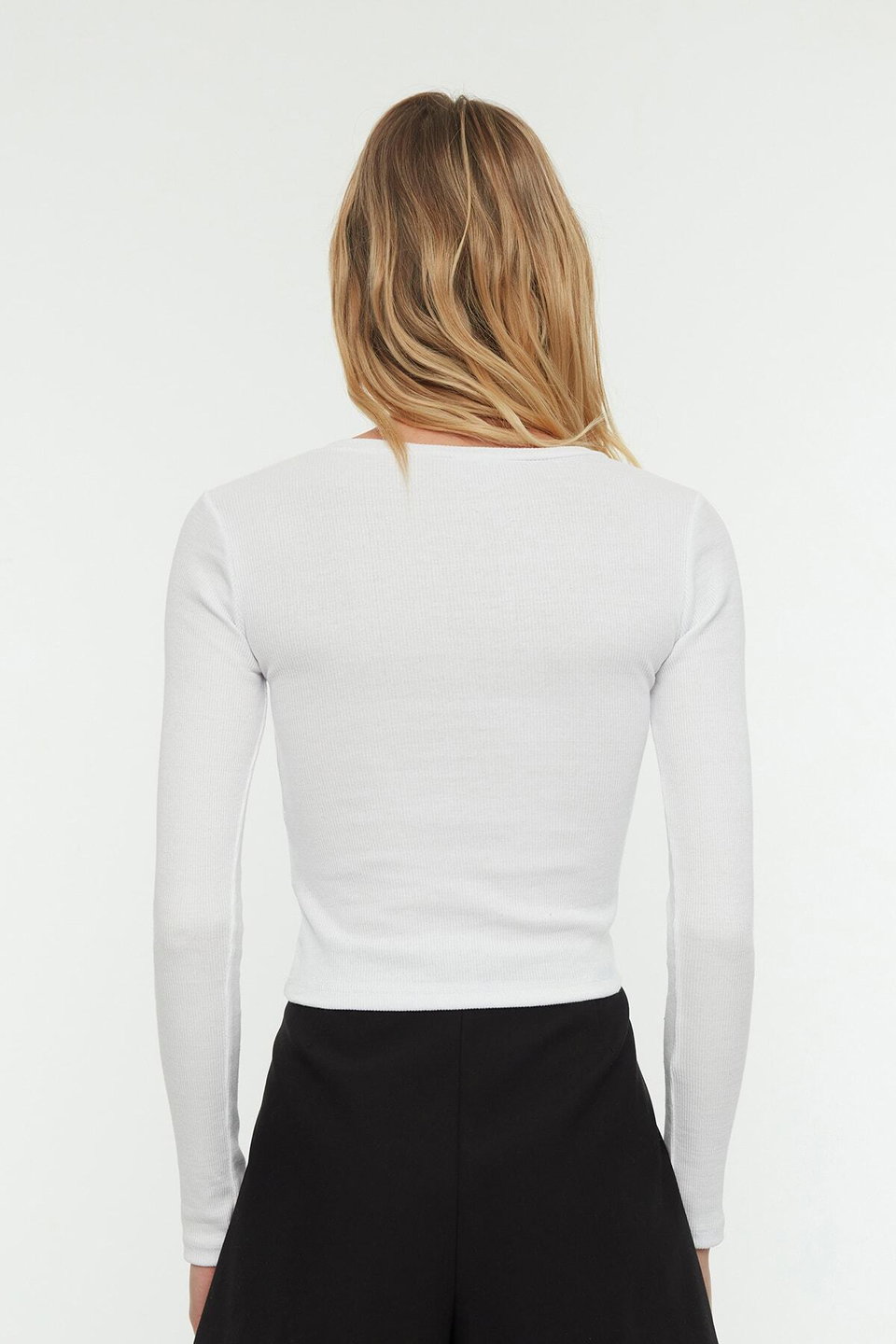 2 Pack Fitted Crew Neck Ribbed Crop Stretchy Knitted Blouse TWOAW22BZ0331