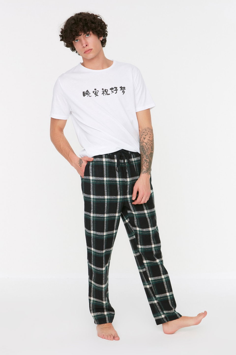 Multicolored Plaid Woven Regular Unisex Pajama Bottoms Tracksuit THMAW21PJ0013