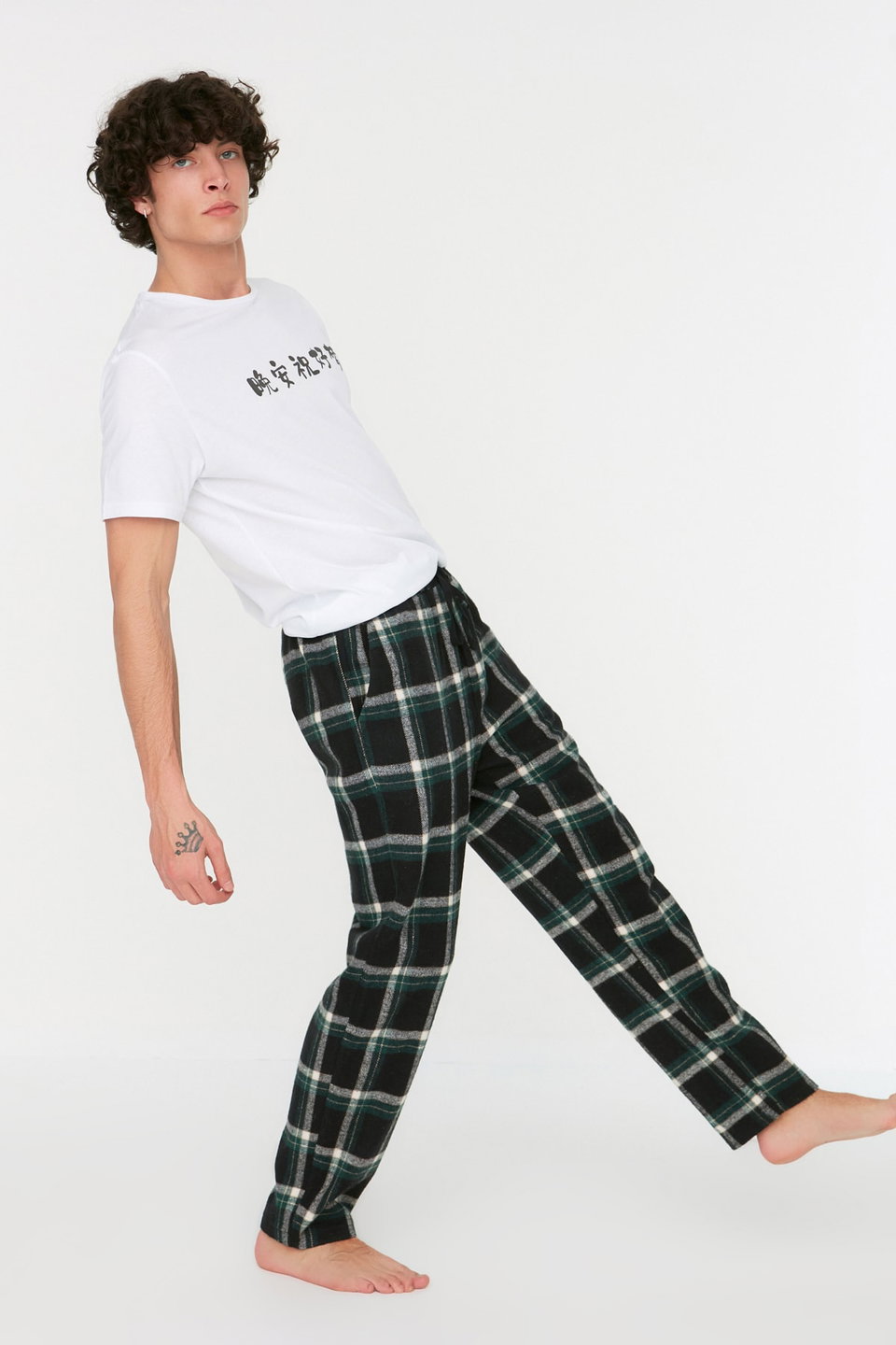 Multicolored Plaid Woven Regular Unisex Pajama Bottoms Tracksuit THMAW21PJ0013
