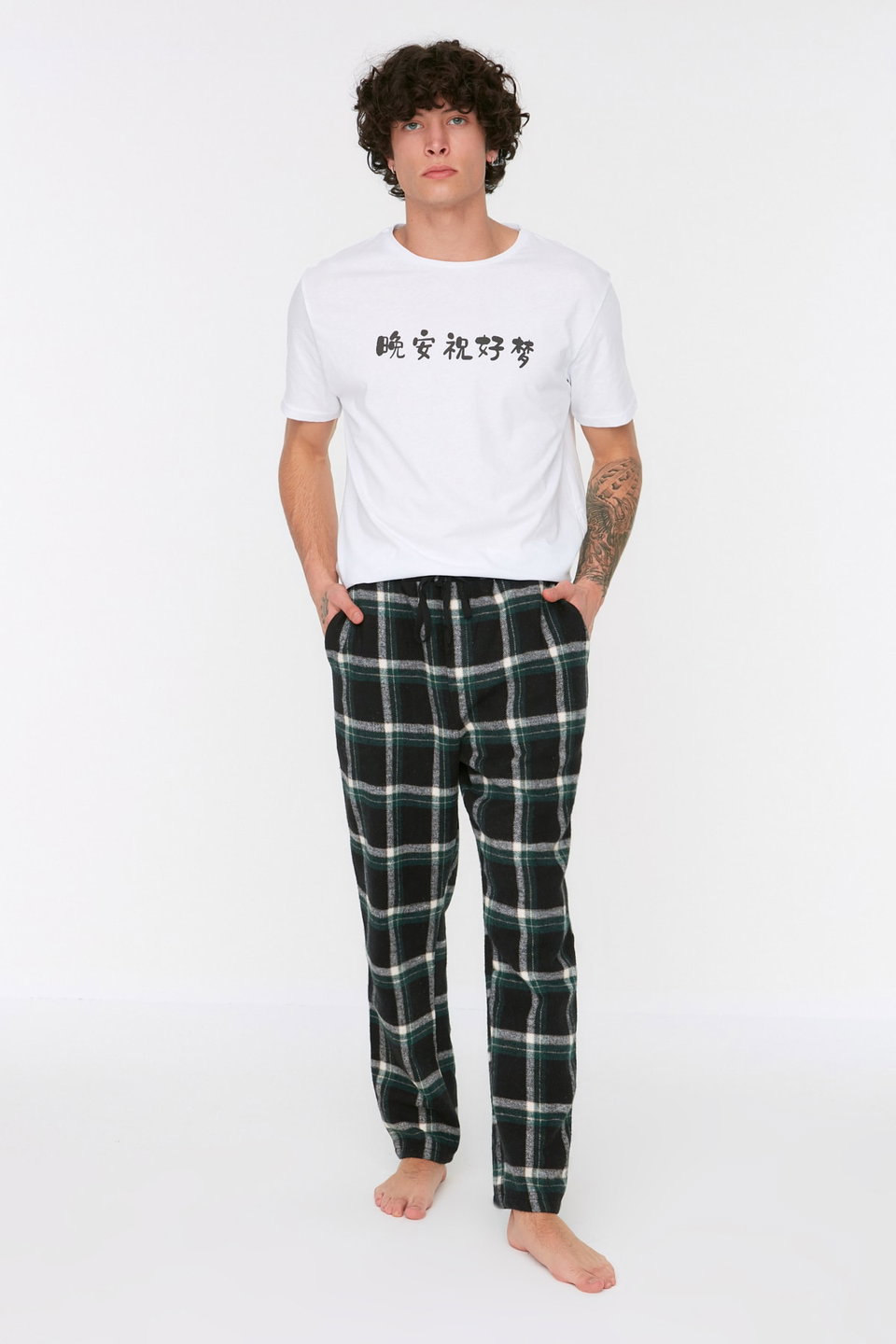 Multicolored Plaid Woven Regular Unisex Pajama Bottoms Tracksuit THMAW21PJ0013