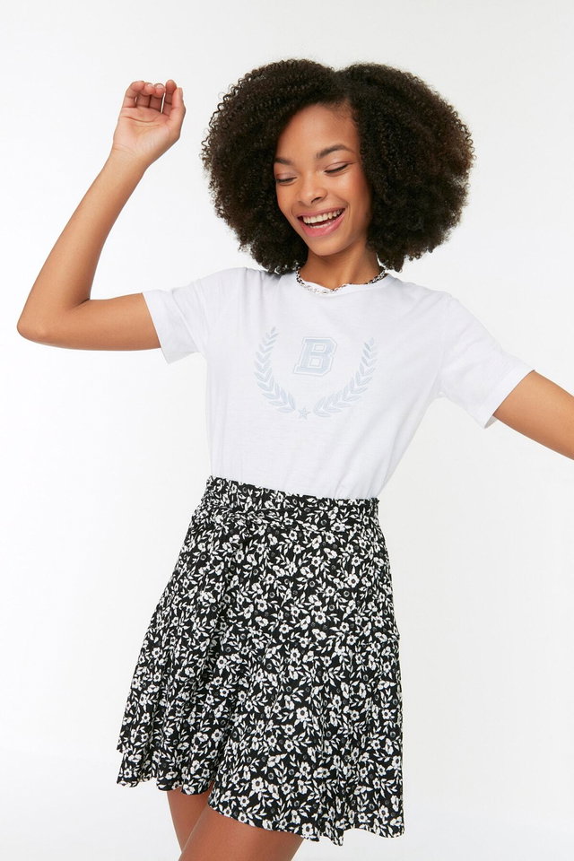 Very colorful - Black Plain Skirt Look High Waist Mini Knitted Shorts TWOSS21SR0621
