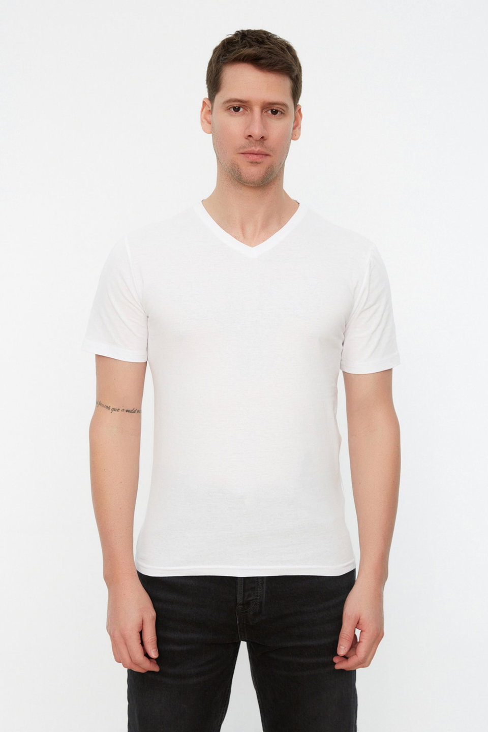 Slim/Slim Cut Basic V Neck Short Sleeve 100% Cotton T-Shirt TMNSS19BO0002