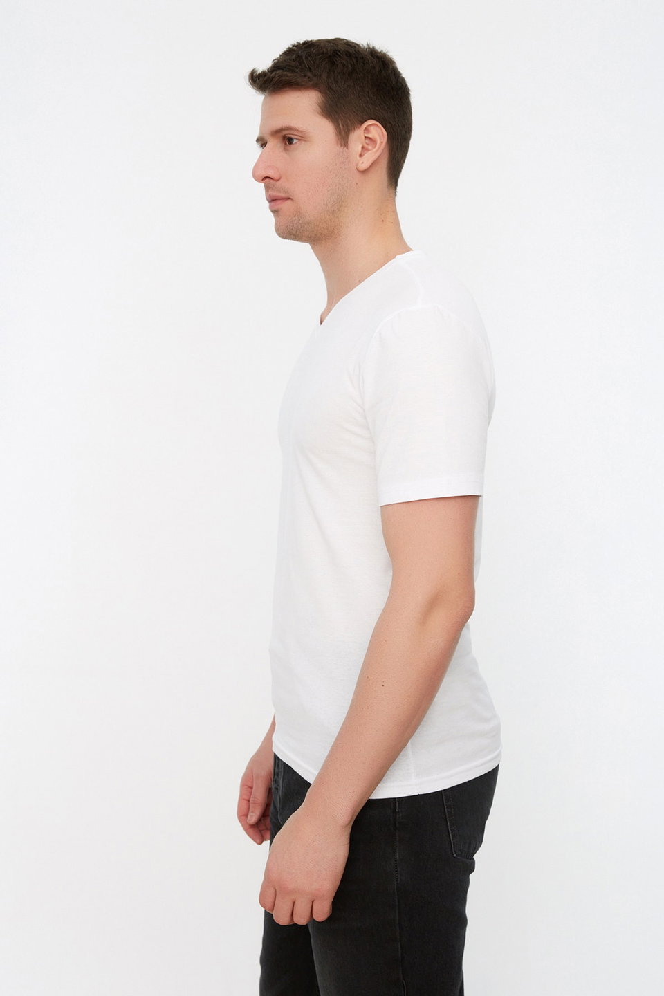 Slim/Slim Cut Basic V Neck Short Sleeve 100% Cotton T-Shirt TMNSS19BO0002