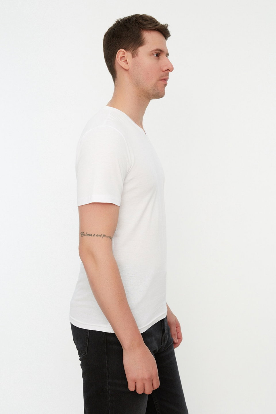 Slim/Slim Cut Basic V Neck Short Sleeve 100% Cotton T-Shirt TMNSS19BO0002