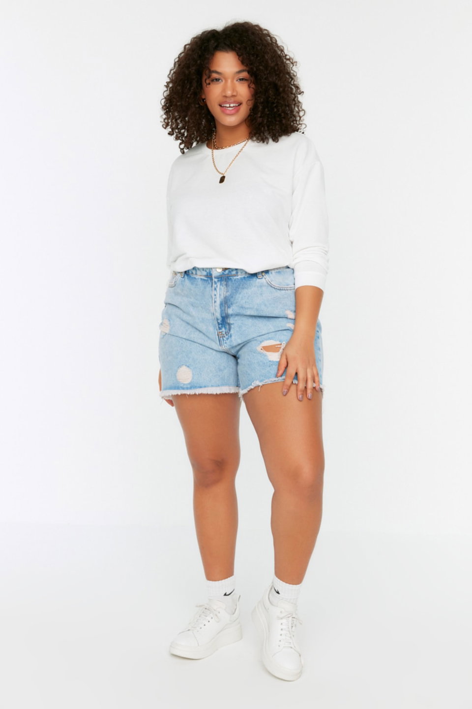High Waist Destroyed Denim Shorts & Bermuda TBBSS22SR0165