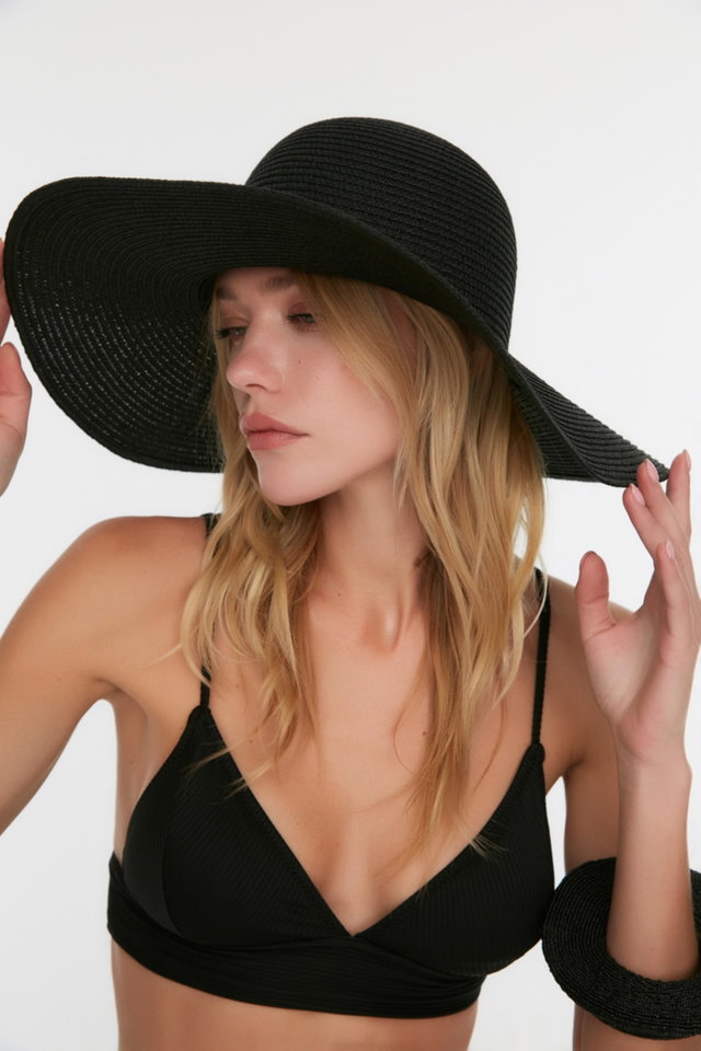 Black - Women's Black Straw Hat TWOSS22SP00005