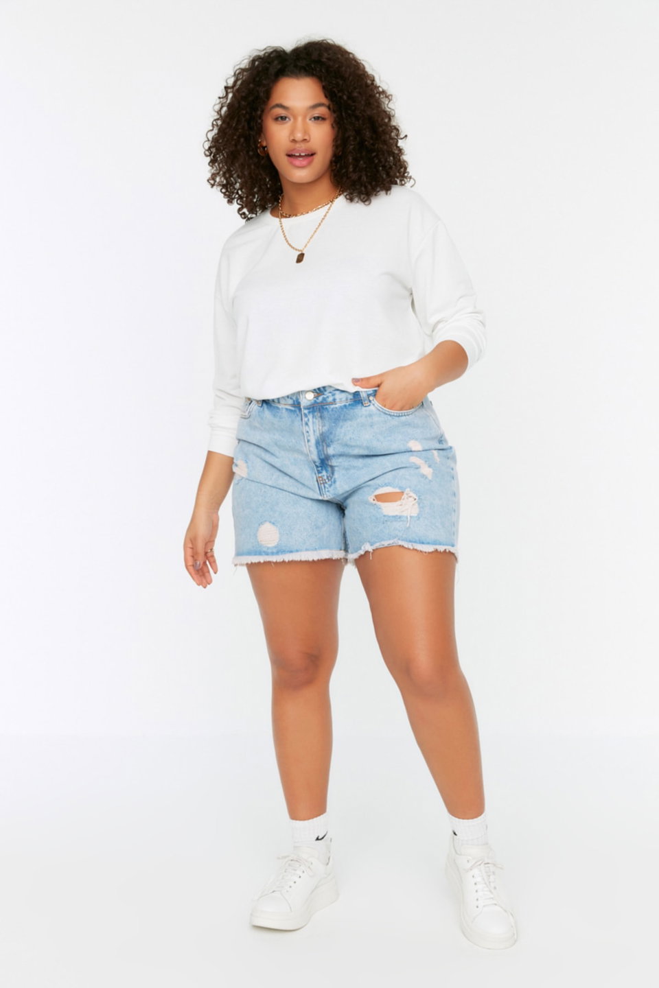 High Waist Destroyed Denim Shorts & Bermuda TBBSS22SR0165