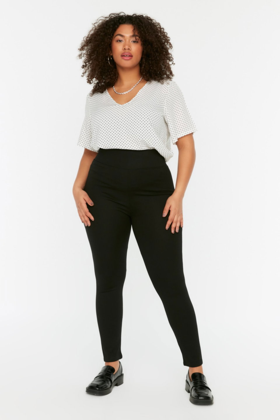 High Waist Elastic Waist Knitted Plus Size Leggings TBBSS22TA0022
