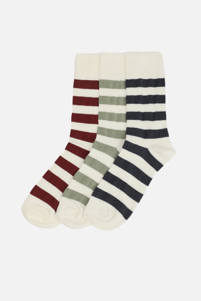 Multi-colored - Multicolored Striped Textured 3-Pack Ankle Socks TMNSS22CO0037