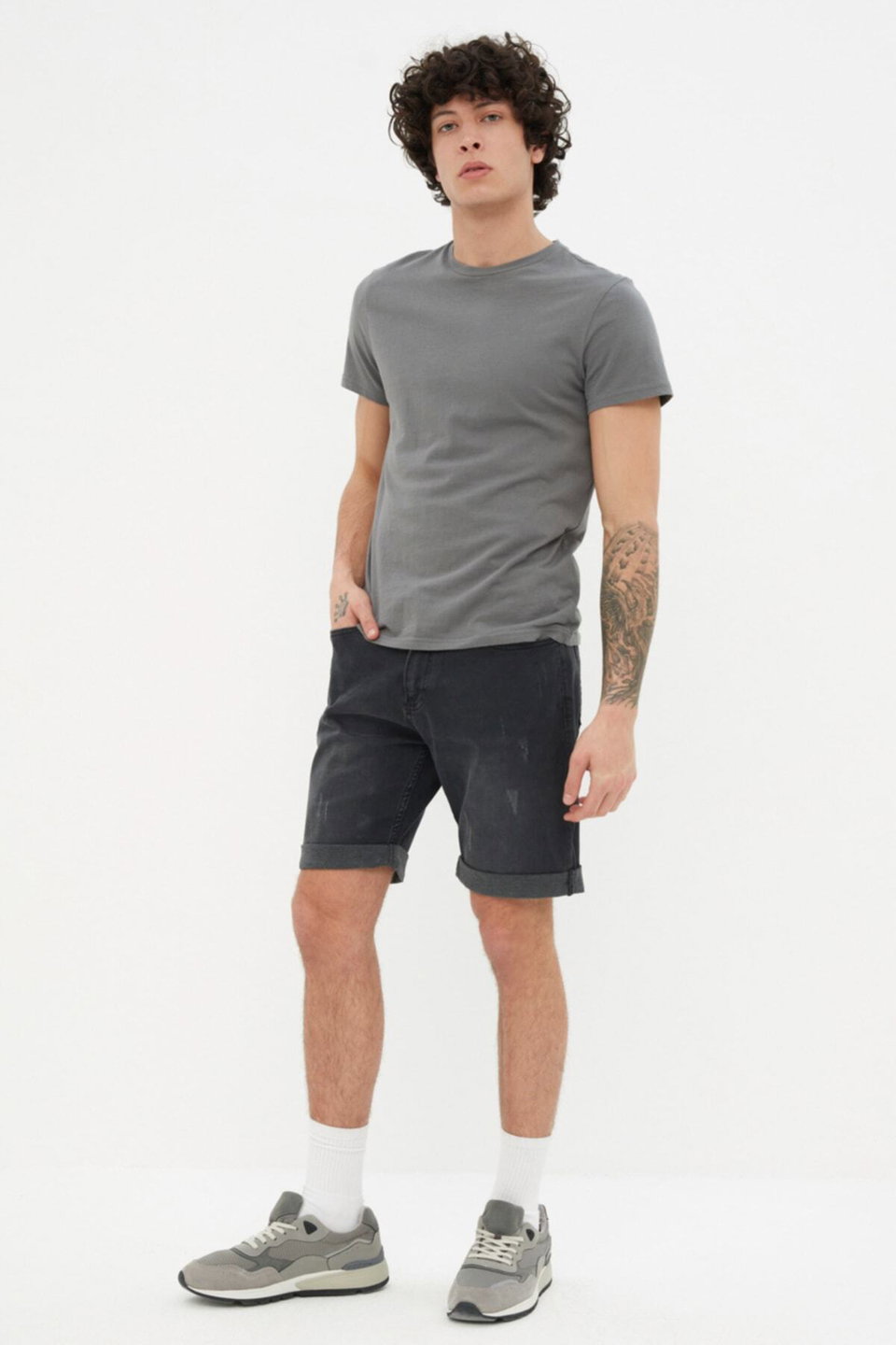 Slim Fit Rake Destroyed Denim Jeans Shorts TMNSS21SR0727