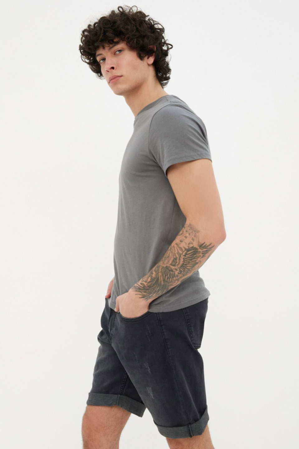 Slim Fit Rake Destroyed Denim Jeans Shorts TMNSS21SR0727