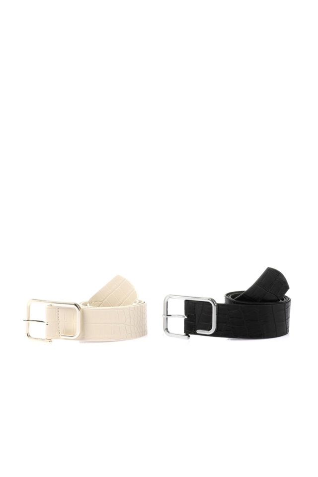 Black-Ecru - 2-Pack Black-Ecru Women's Leather Look Belt TWOSS22KE0041