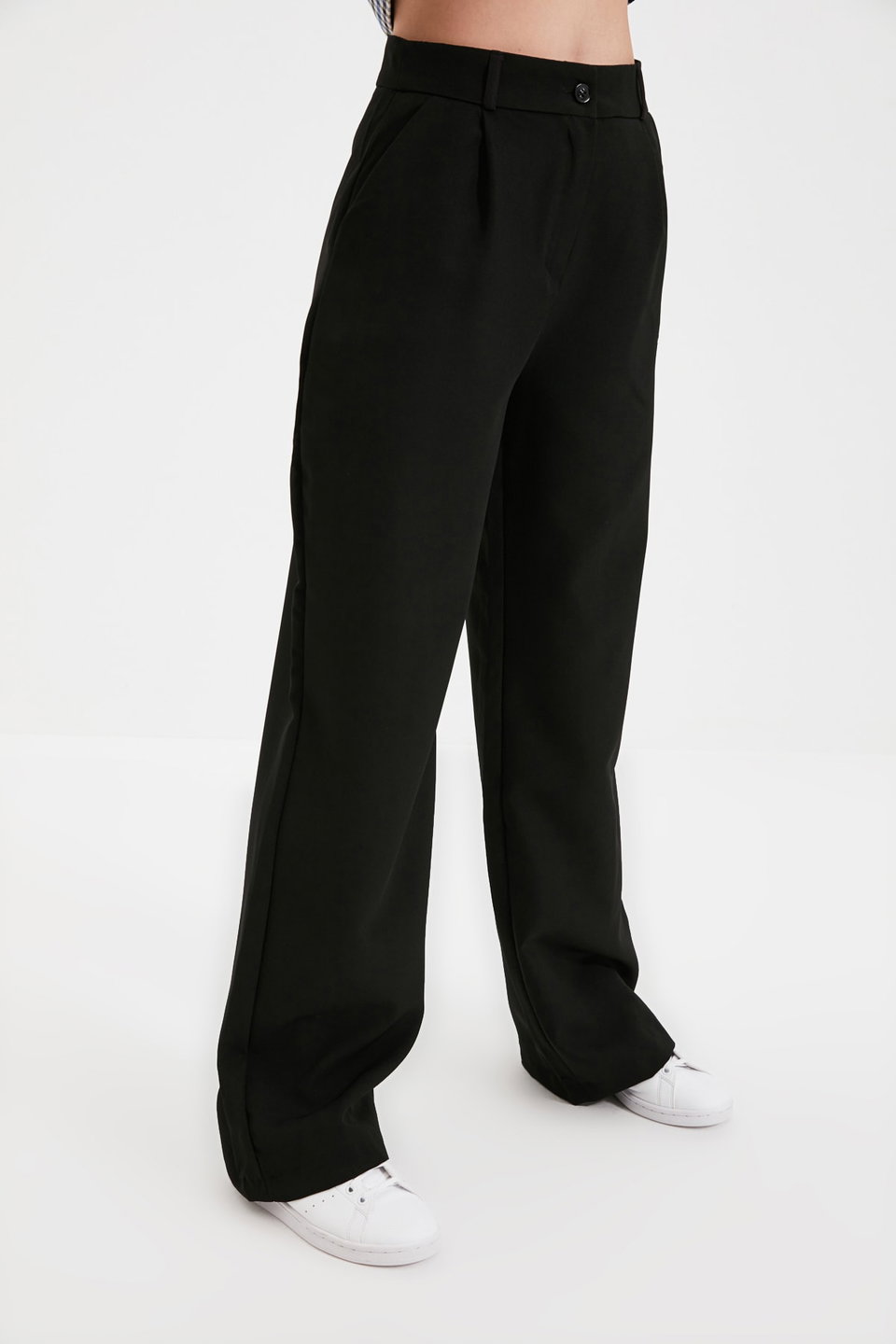 High Waist Wide Leg Pleated Woven Fabric Trousers TWOAW21PL0076